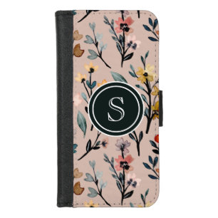 Dusty Rose Boho Floral Watercolor Custom iPhone 8/7 Wallet Case
