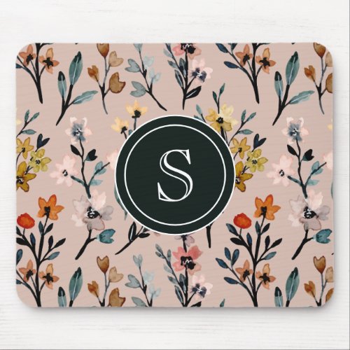 Dusty Rose Boho Floral Watercolor Custom Mouse Pad