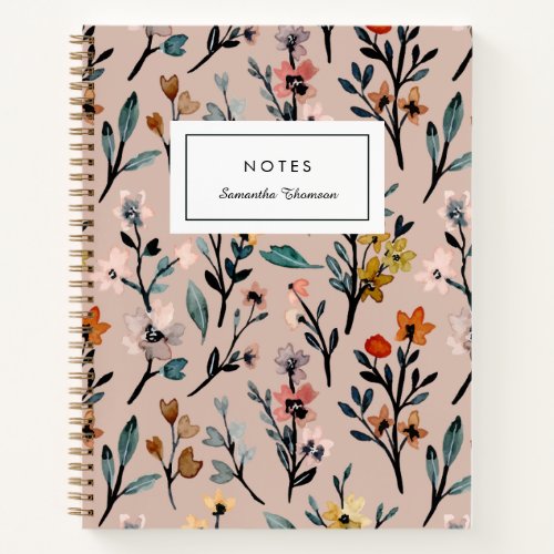 Dusty Rose Boho Floral Watercolor Custom Notebook