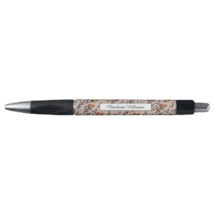 Dusty Rose Boho Floral Watercolor Custom Pen