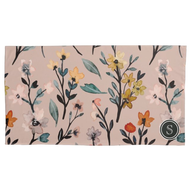 Dusty Rose Boho Floral Watercolor Custom Pillow Case (Front-Left)