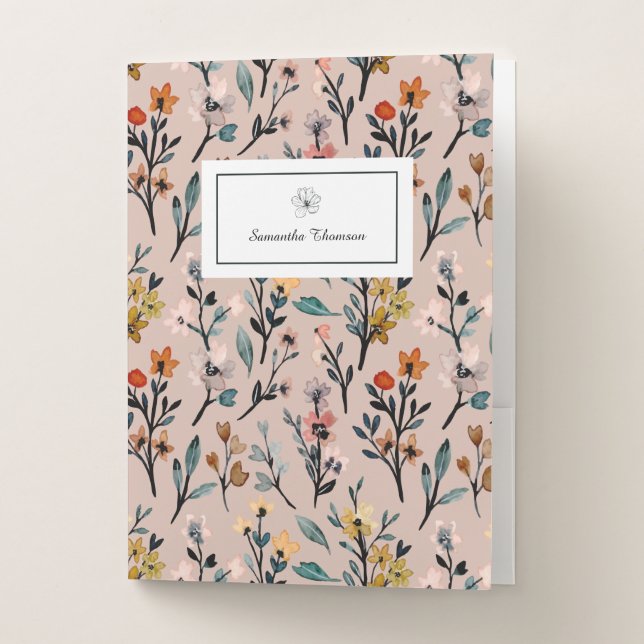 Dusty Rose Boho Floral Watercolor Custom Pocket Folder (Front)