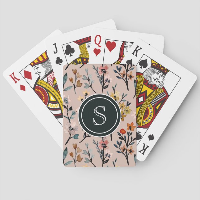 Dusty Rose Boho Floral Watercolor Custom Poker Cards (Back)