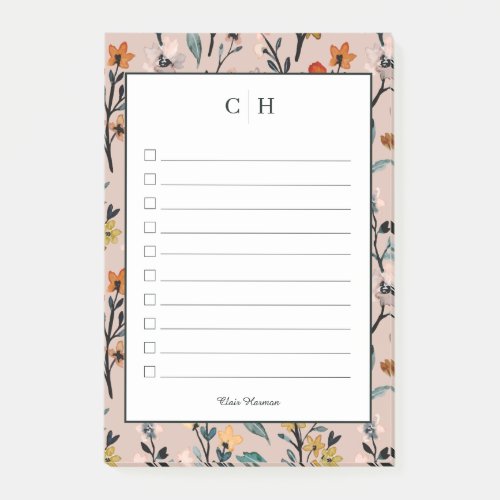 Dusty Rose Boho Floral Watercolor Custom Post_it Notes
