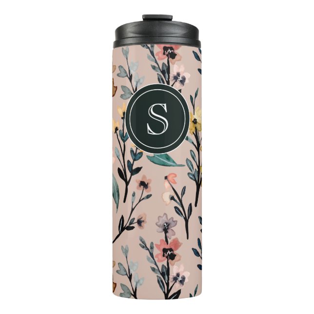 Dusty Rose Boho Floral Watercolor Custom Thermal Tumbler (Front)