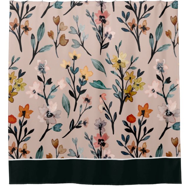 Dusty Rose Boho Floral Watercolor Shower Curtain (Front)