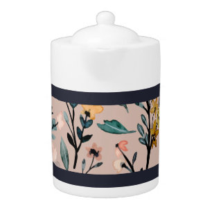 Dusty Rose Boho Floral Watercolor Teapot