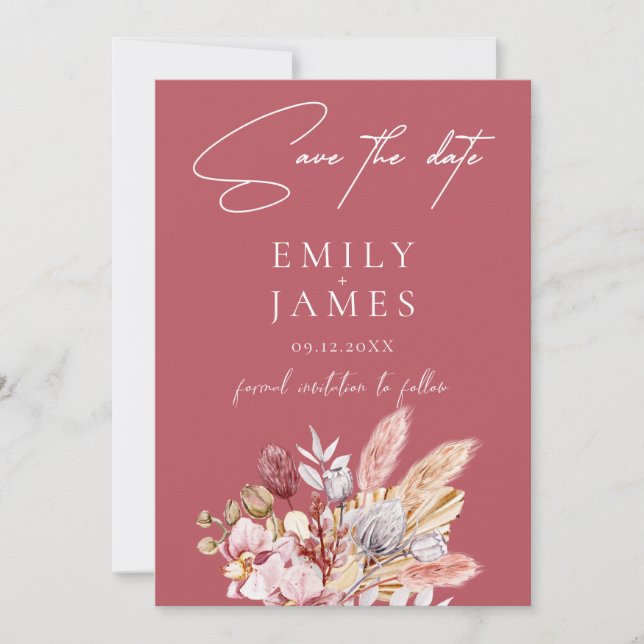 Dusty Rose Boho Floral Wedding    Save The Date (Front)