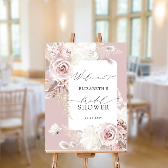Dusty Rose Boho Pampas Grass Bridal Shower Welcome Foam Board (Creator Uploaded)