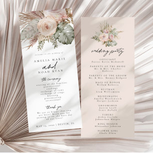 Dusty Rose Boho Pampas Grass Ceremony Program