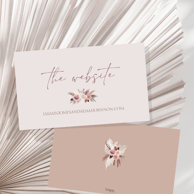 Dusty Rose Boho Pampas Wedding Website Info Enclosure Card (Boho Dusty Pink Dried Flowers Wedding Website Enclosure Card)