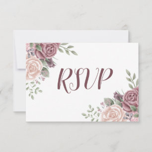 Dusty Rose boho Pink Watercolour Flowers RSVP Card