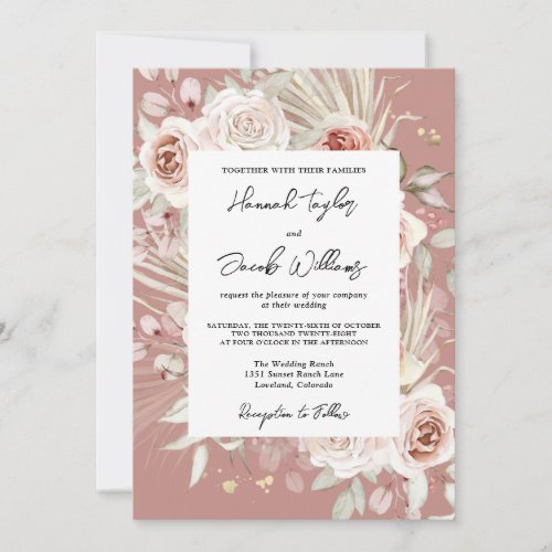 Dusty Rose Boho Rustic Wedding Invitation