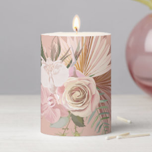 Dusty Rose Boho Tropical Pillar Candle