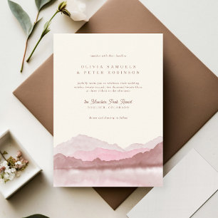 Dusty Rose Boho Watercolor Mountain Photo Wedding Invitation