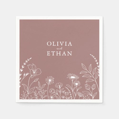 Dusty Rose Boho Wildflowers Wedding Napkins