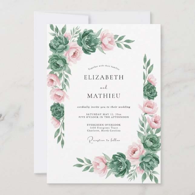 Dusty Rose Botanical Bliss Wedding Invitation (Front)