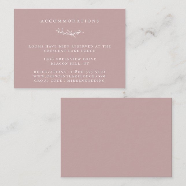 Dusty Rose Botanical Branch Wedding Accommodations Enclosure Card (Front/Back)