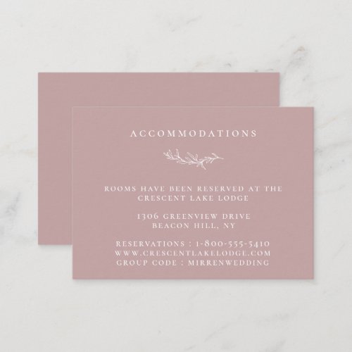 Dusty Rose Botanical Branch Wedding Accommodations Enclosure Card