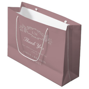 Dusty rose botanical crest monogram wedding large gift bag