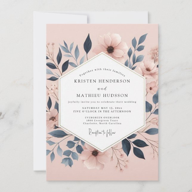 Dusty Rose Botanical Elegance Wedding Invitation (Front)