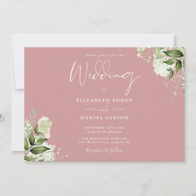 Dusty Rose Botanical Greenery Monogram Wedding  Invitation (Front)