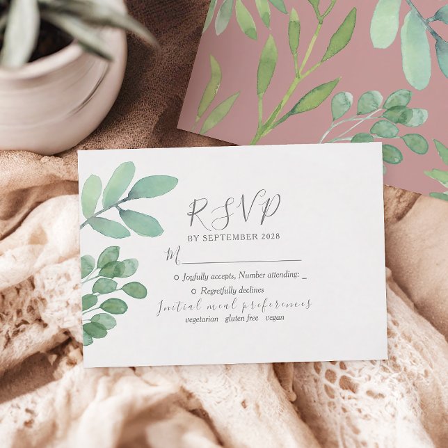 Dusty Rose Botanical Greenery Wedding RSVP Card (Creator Uploaded)