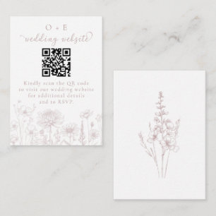 Dusty Rose Botanical Minimal Wedding Website QR  Enclosure Card