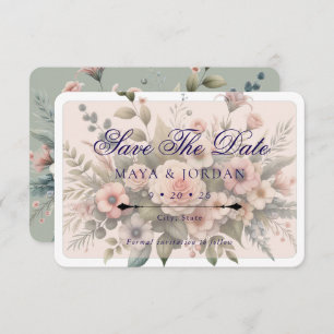 Dusty Rose Botanical Save The Date Elegant Floral Invitation