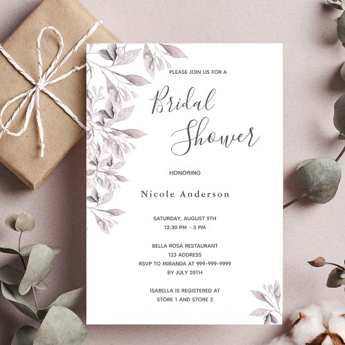 Dusty rose botanical script Bridal Shower Invitation