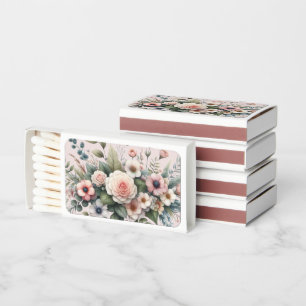 Dusty Rose Botanical Wedding Favor Matchboxes