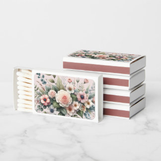 Dusty Rose Botanical Wedding Favor Matchboxes