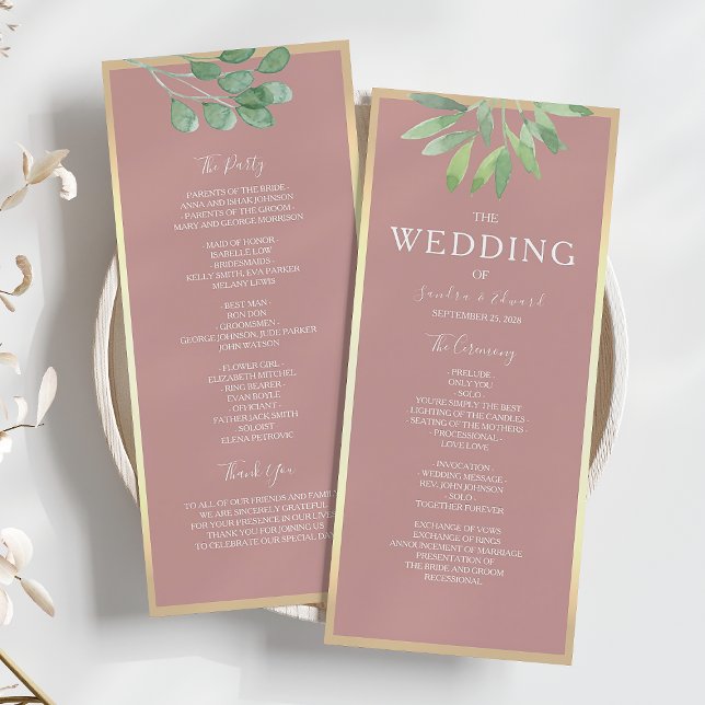 Dusty Rose Botanical Wedding Program Card (Creator Uploaded)