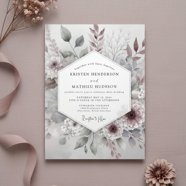 Dusty Rose Botanical Whimsical Wedding Invitation (Creator Uploaded)