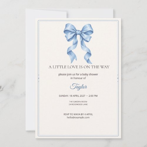 Dusty Rose Bow Baby Shower Invitation | Elegant Ri