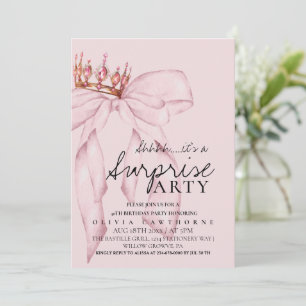 Dusty Rose Bow Surprise Birthday Party  Invitation