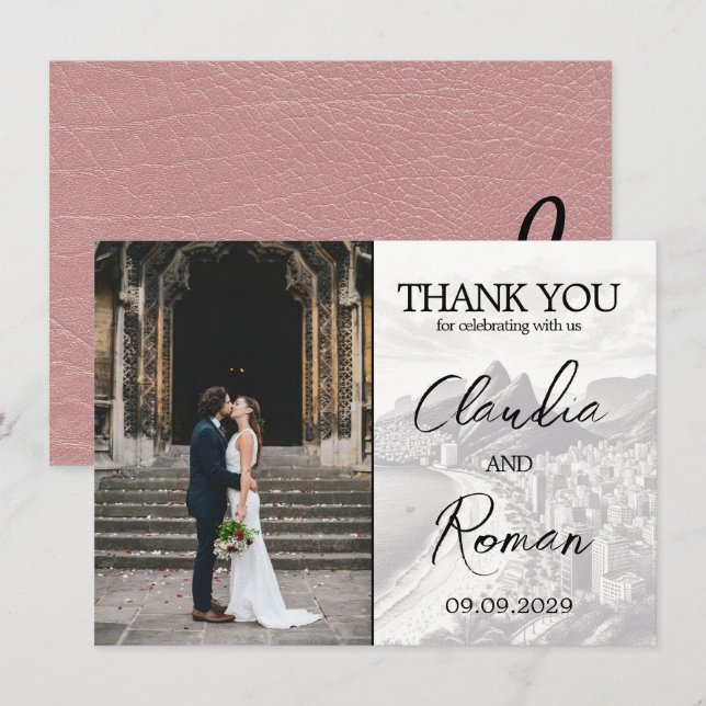 Dusty Rose Brazil Passport Thank You Card (Front/Back)