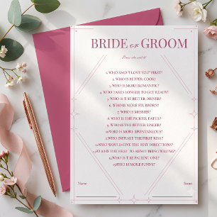 Dusty Rose Bride or Groom Wedding Game Card