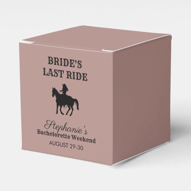 Dusty Rose Bride's Last Ride Bachelorette Weekend Favor Boxes (Front Side)