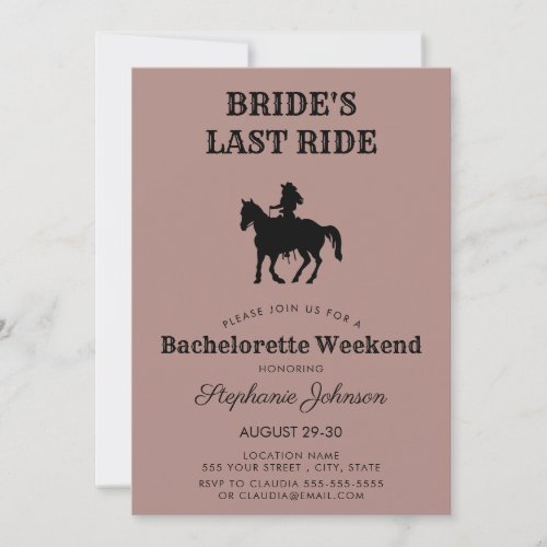 Dusty Rose Brides Last Ride Bachelorette Weekend  Invitation