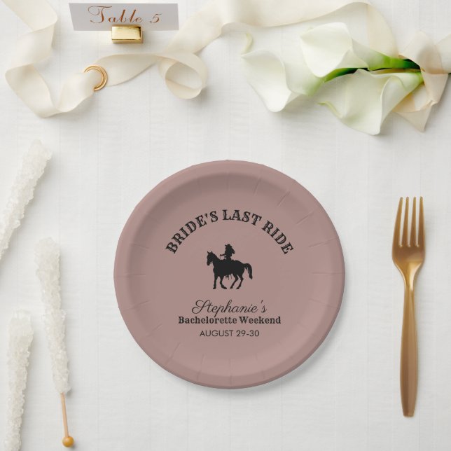Dusty Rose Bride's Last Ride Bachelorette Weekend  Paper Plates (Wedding)
