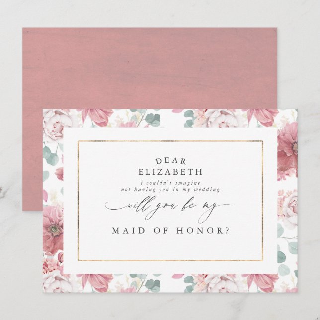 Dusty Rose Bridesmaid Maid of Honor Proposal Invitation (Front/Back)