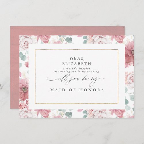 Dusty Rose Bridesmaid Maid of Honor Proposal Invitation