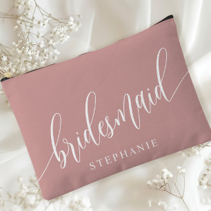 Dusty Rose Bridesmaid Modern Calligraphy Accessory Pouch
