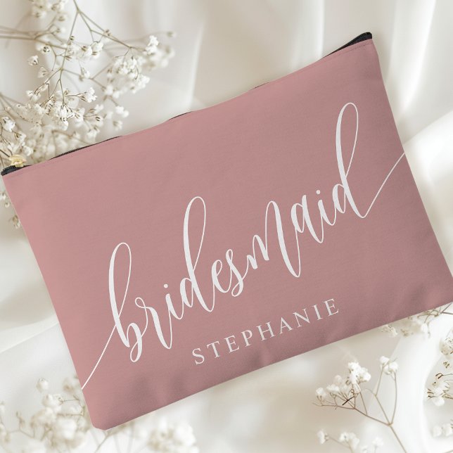Dusty Rose Bridesmaid Modern Calligraphy Accessory Pouch (Creator Uploaded)
