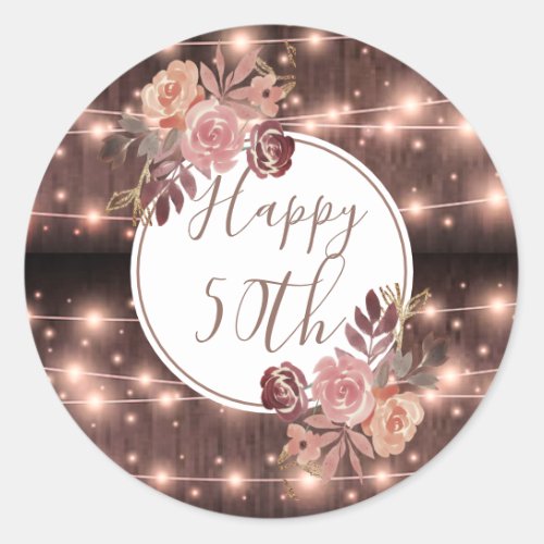 Dusty Rose Brown Rustic Birthday Party Classic Round Sticker