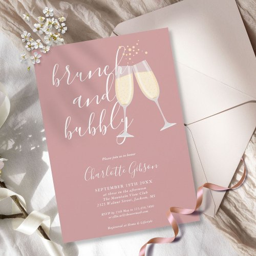 Dusty Rose Brunch And Bubbly Bridal Shower Invitation