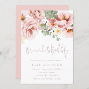 Dusty Rose Brunch & Bubbly Bridal Shower Invitation