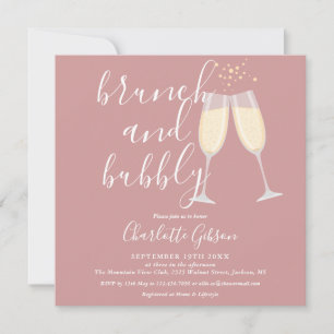 Dusty Rose Brunch Bubbly QR Code Bridal Shower Invitation
