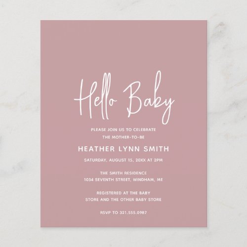 Dusty Rose Budget Hello Baby Shower Invitation